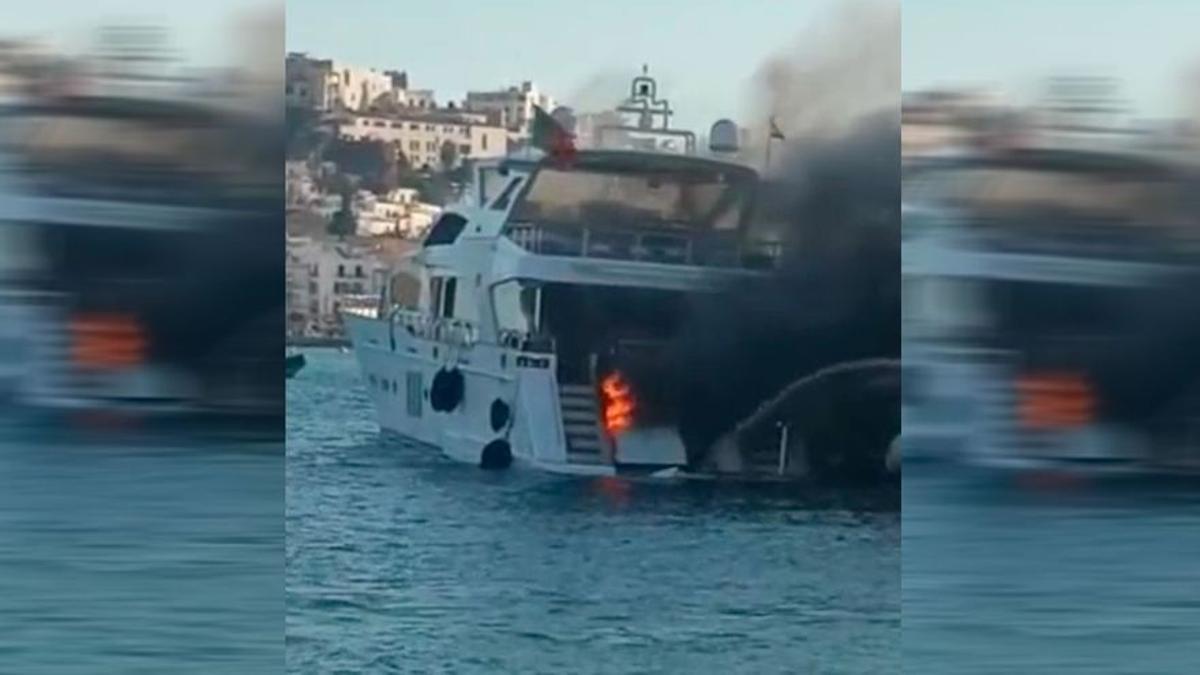 Incendio de un yate de 30 metros de eslora en es Freus de Ibiza