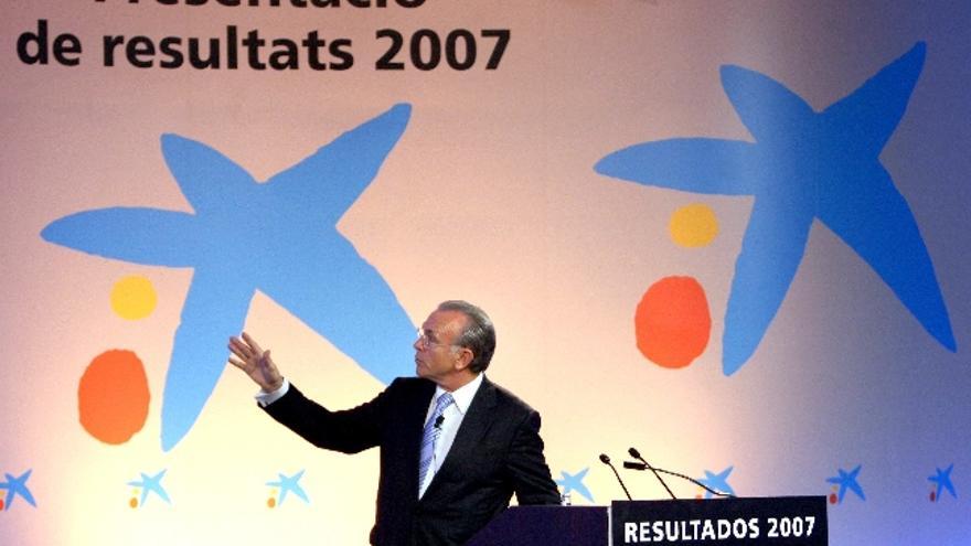 El presidente de la Caixa, Isidre Fainé, durante la presentación hoy de los resultados económicos del grupo correspondientes al ejercicio del 2007, año marcado por la salida a bolsa de Criteria con la intencion de crecer fuera de España.