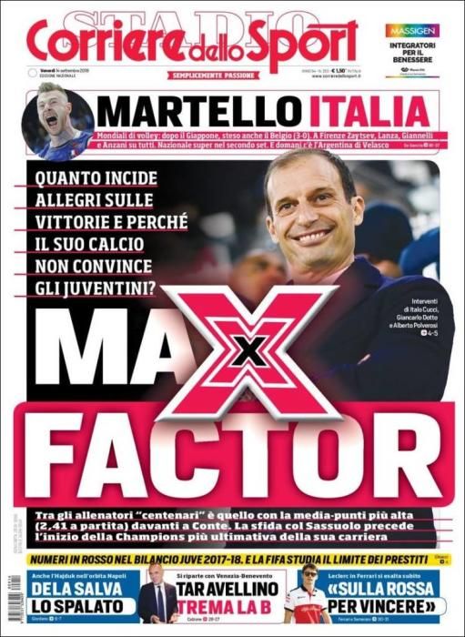 Portada CORRIERE DELLO SPORT 14 de septiembre