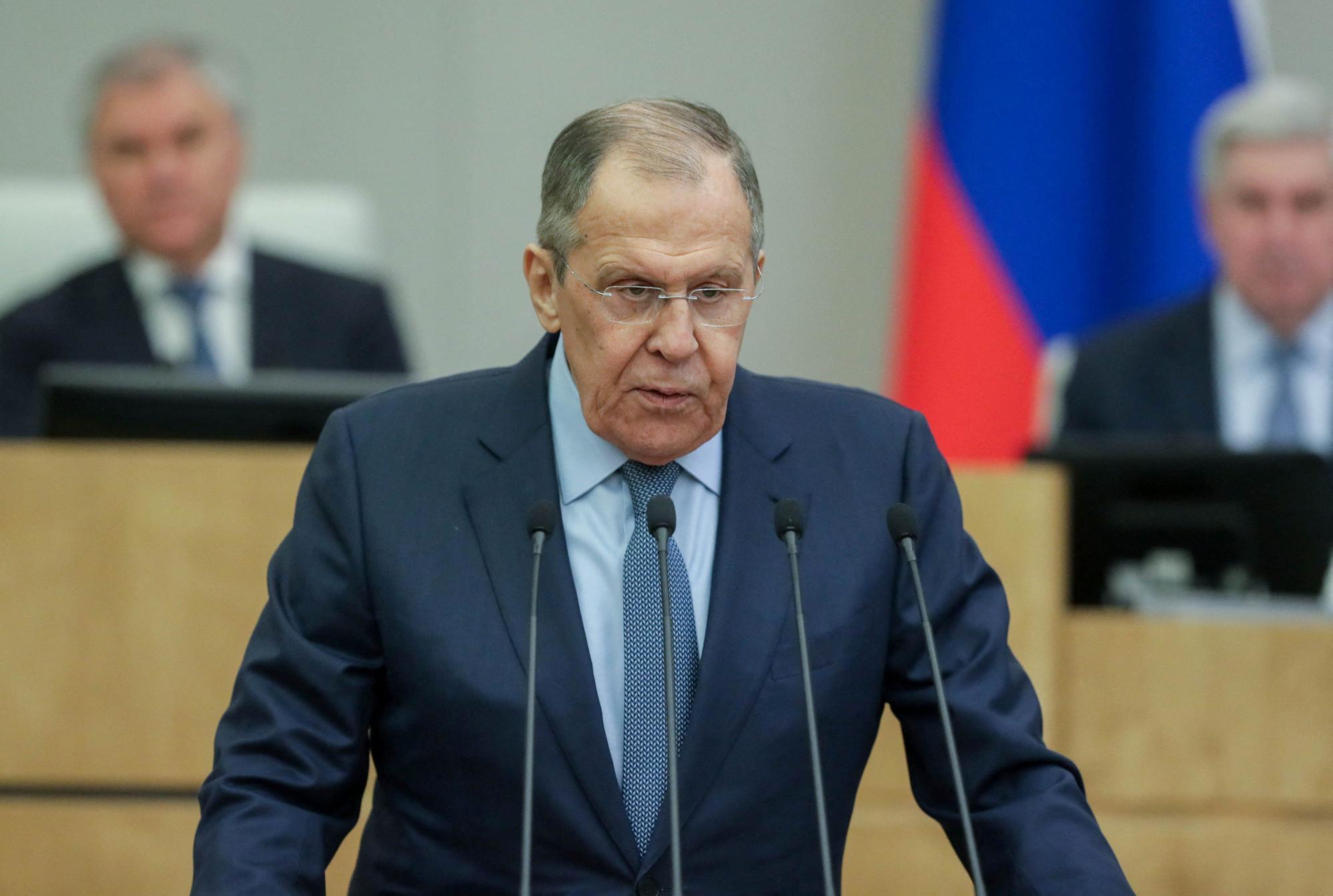 El ministro de Exteriores de Rusia, Serguéi Lavrov, durante su discurso en la Duma.