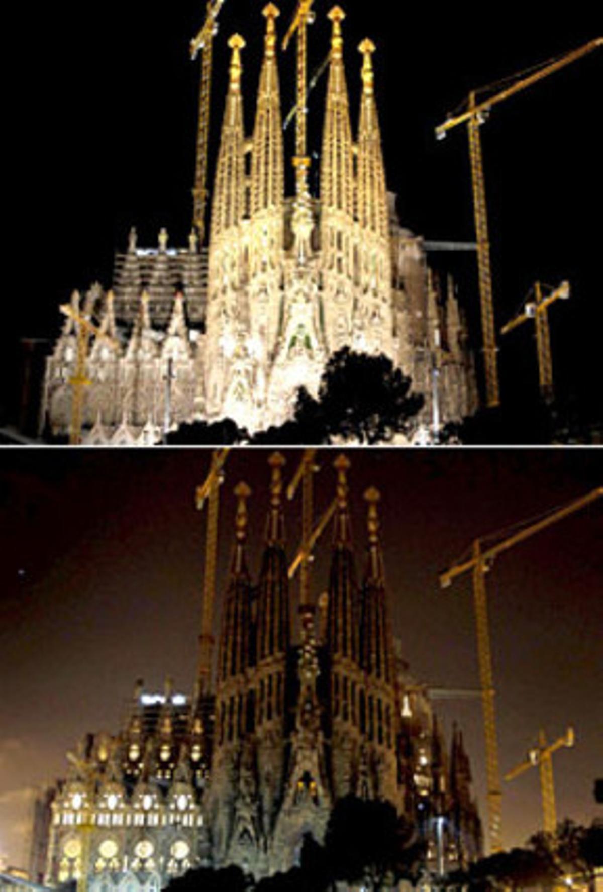 La Sagrada Família, abans i després de l’apagada.