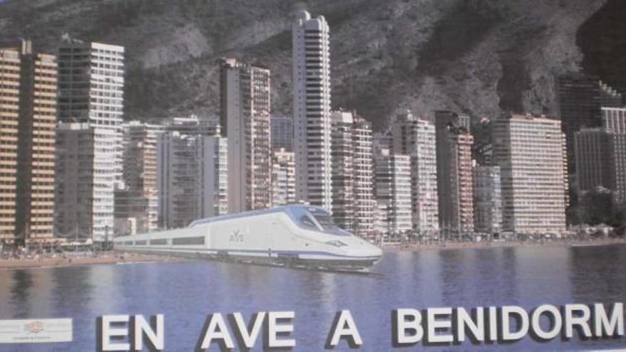 Cartel promocional para lograr la llegada del AVE a Benidorm exhibido hace unos años en el Ayuntamiento de la ciudad turística.