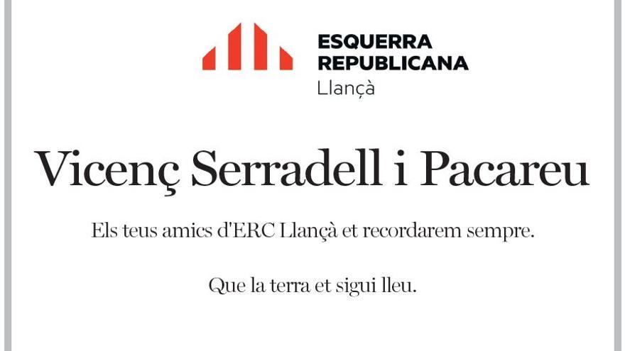 Esquela Vicenç Serradell Pacareu