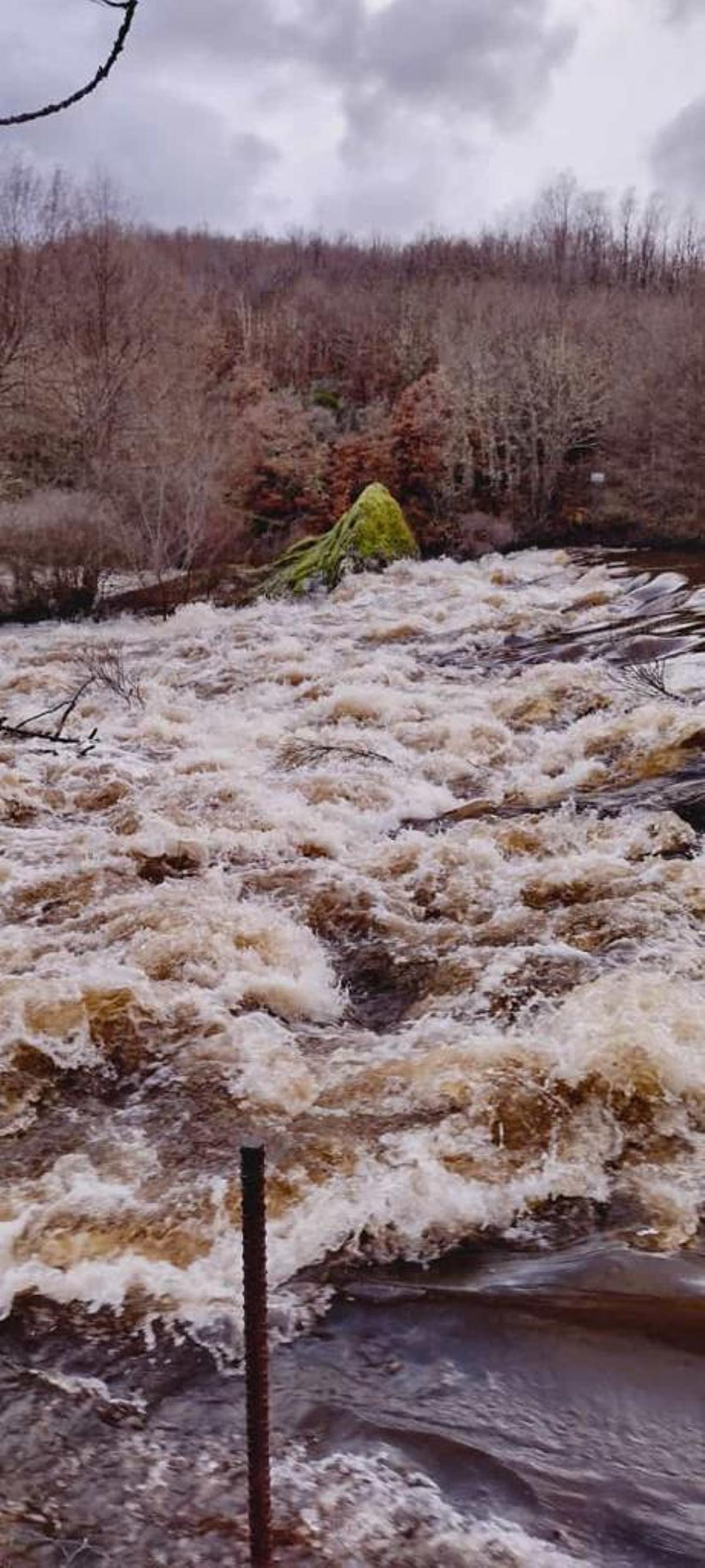 Así bajaba el río Tera ayer por Puebla de Sanabria