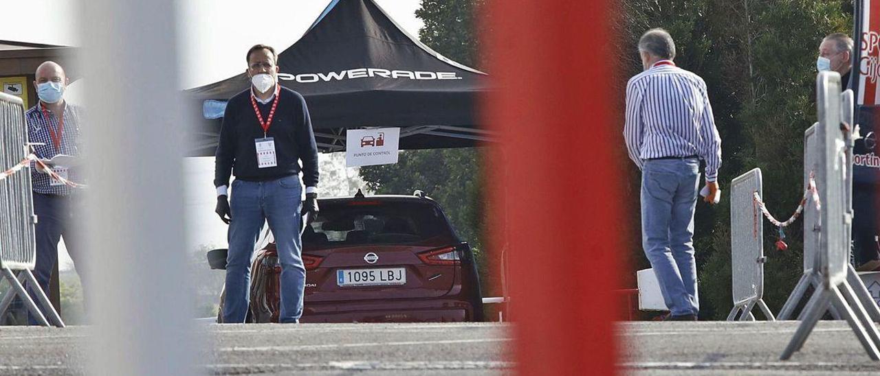 El puesto habilitado en Mareo para que los jugadores del Sporting efectúen los test, el pasado mes de mayo.