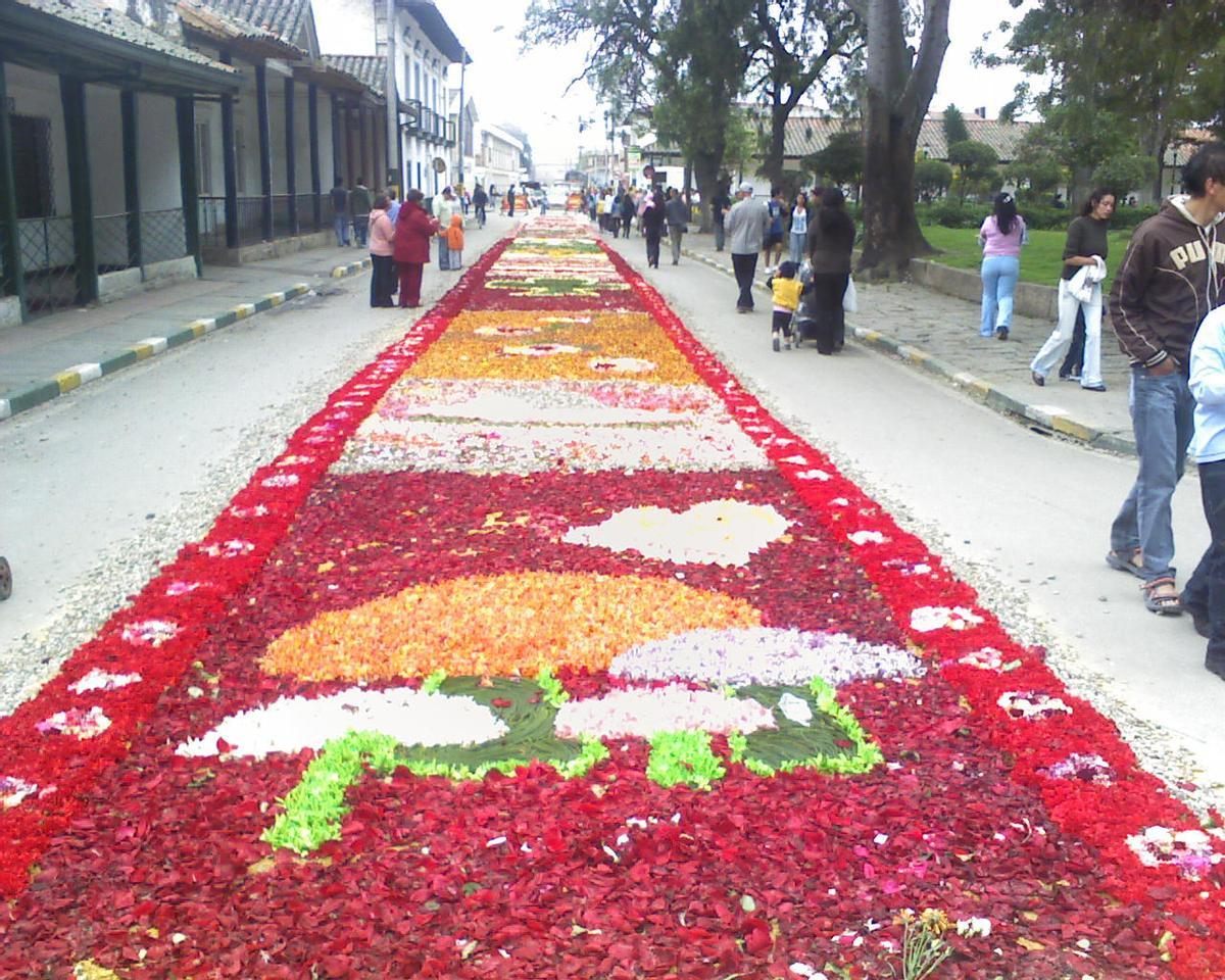 Tapete de flores en el parque central de Madrid, Cundinamarca