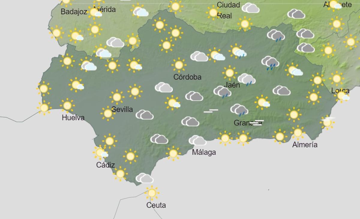 Mapa del tiempo en Andalucía a las 20.00 horas.