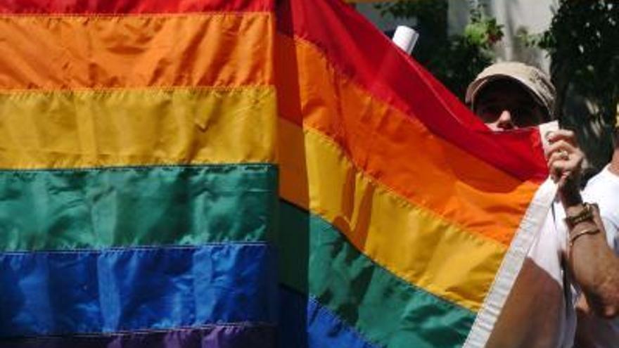 Un joven homosexual cubano levanta la bandera, durante la apertura de las actividades con motivo del Día Mundial contra la Homofobia y la Transfobia.