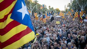 Manifestación por los cinco años del referéndum ilegal del 1-O, el pasado 1 de octubre de 2022.