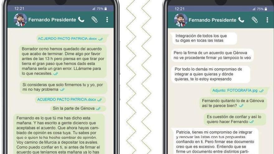 Así fue la conversación por WhatsApp entre Patricia Fernández y López Miras sobre el acuerdo