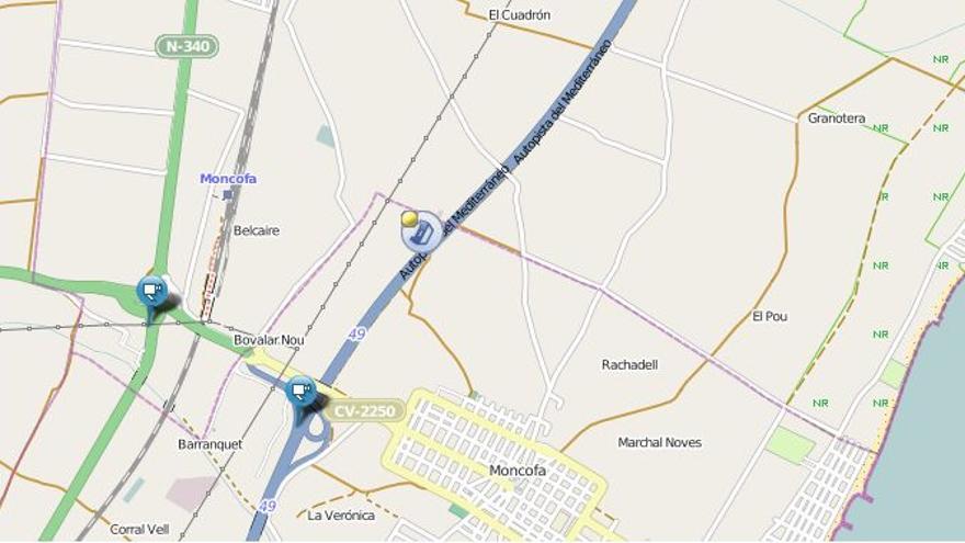 Localización del accidente de este viernes en el mapa de la DGT