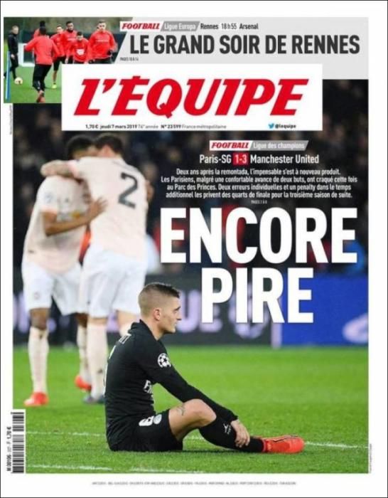 Portada L'ÉQUIPE jueves 7 de marzo de 2019.