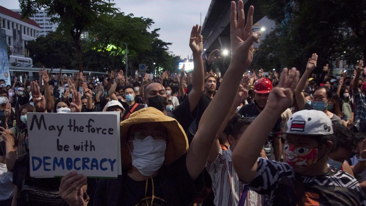 Manifestaciones prodemocráticas en Bangkok el 21 de octubre del 2020.