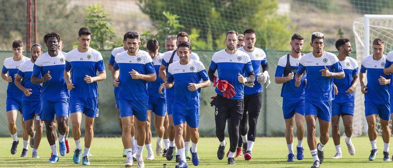 Imagen de uno de los entrenamientos en grupo realizados en el campo de Fontcalent esta temporada.  | ALEX DOMÍNGUEZ