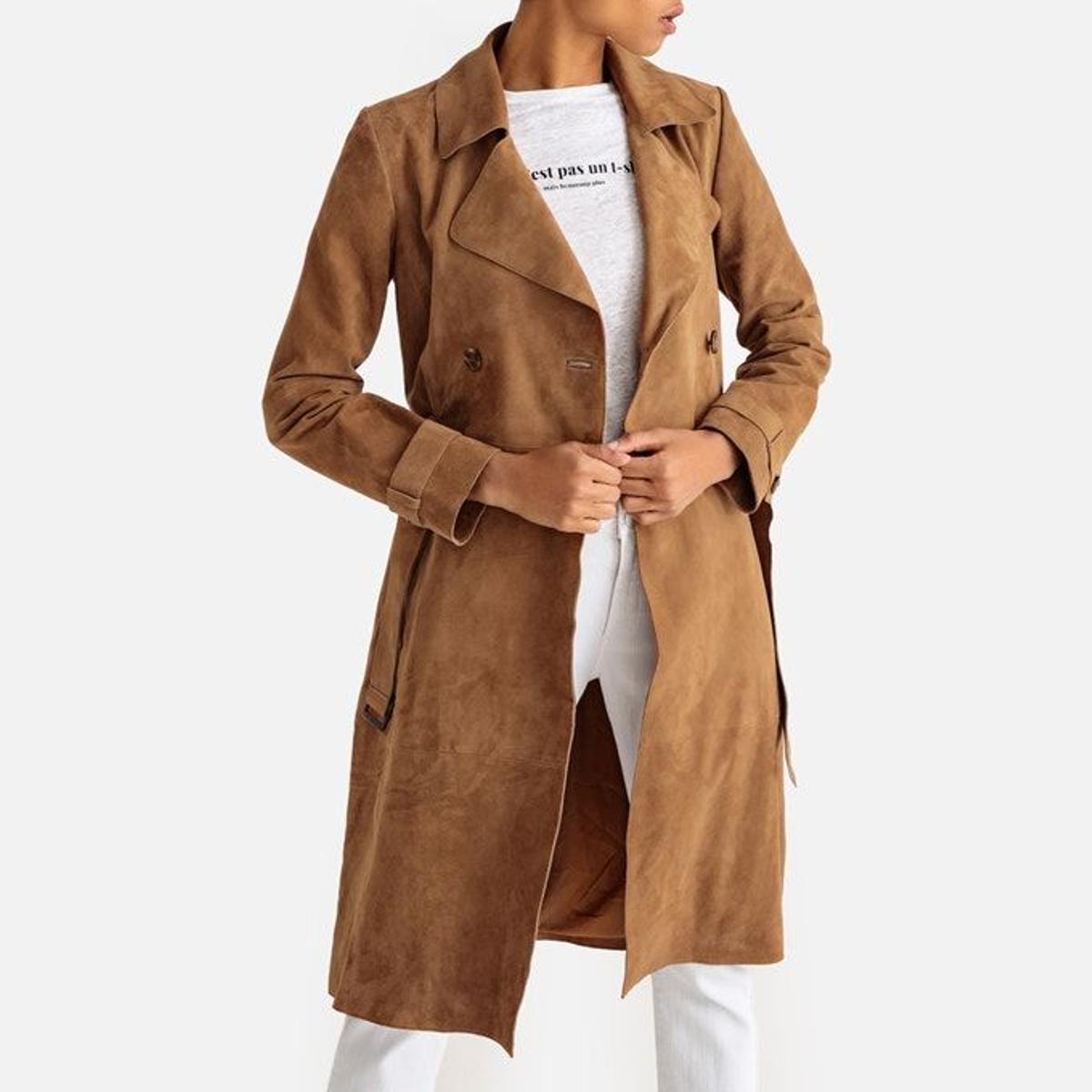 Chaqueta trench larga de piel