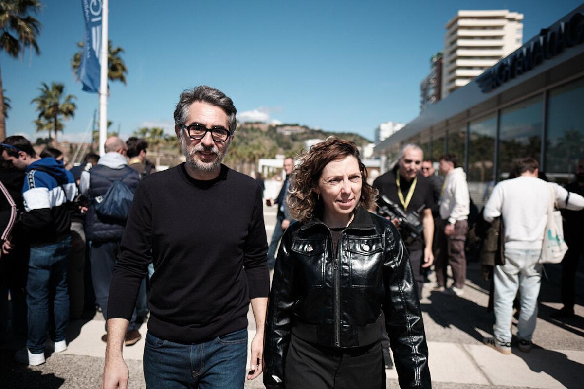 Presentación de 'Pizza Movies' en el Festival de Málaga por parte del guionista y director Carlos Padial, Berto Romero, Judit Martín  y Bruna Cusí