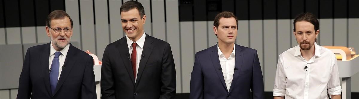 Mariano Rajoy, Pedro Sánchez, Albert Rivera y Pablo Iglesias, en el debate a cuatro de la campaña electoral del 26-J.