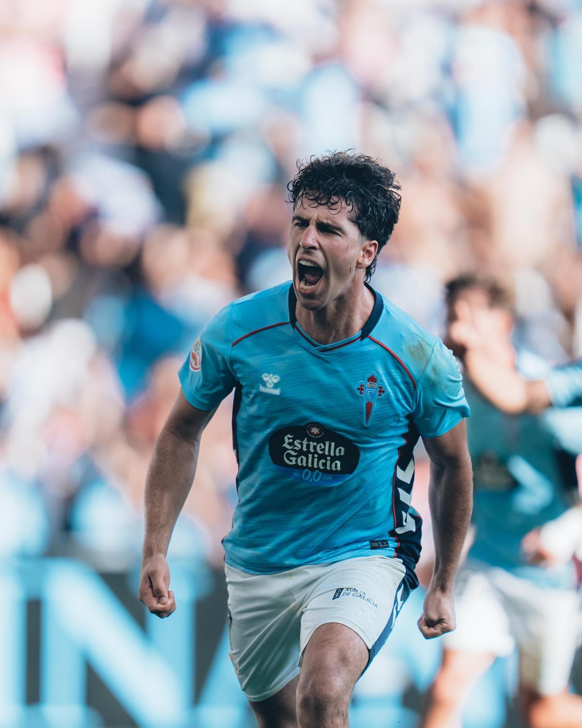 Hugo González después de marcar el segundo gol a la Ponferradina