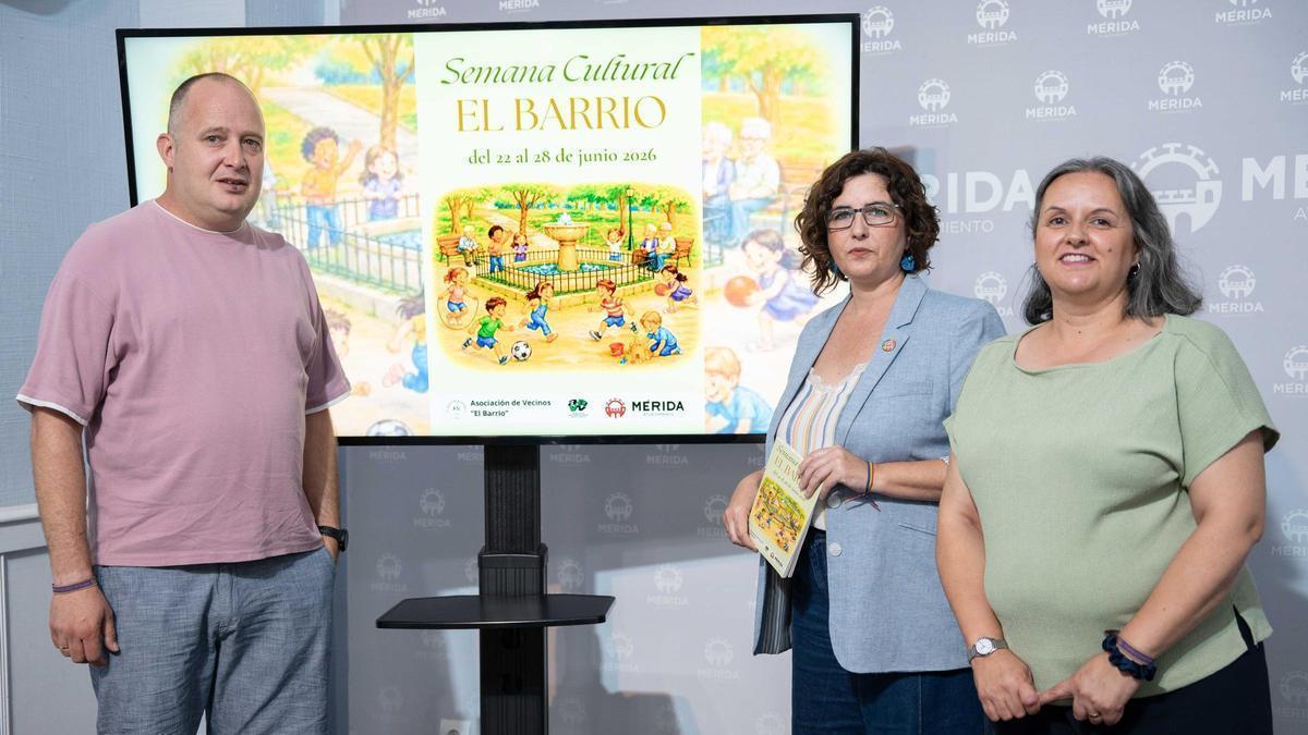 Responsables municipales y vecinales, durante la presentación de la Semana Cultural de la barriada El Barrio de Mérida.
