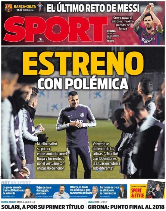 Portada SPORT sábado 22 diciembre 2018