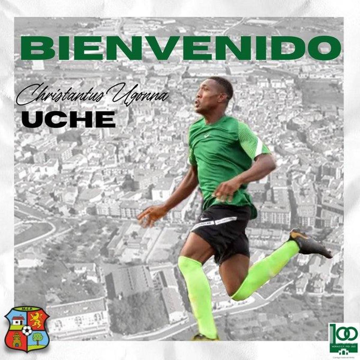 Christantus Uche, en el anuncio de su fichaje por el Moralo.
