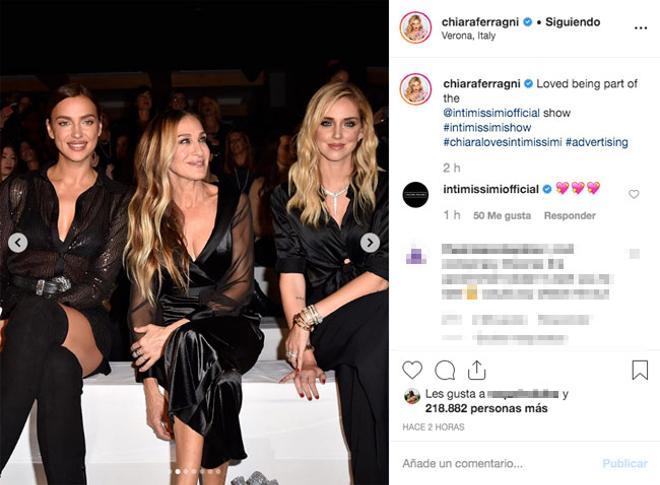 Irina Shayk, Sarah Jessica Parker y Chiara Ferragni en el desfile de Intimissimi