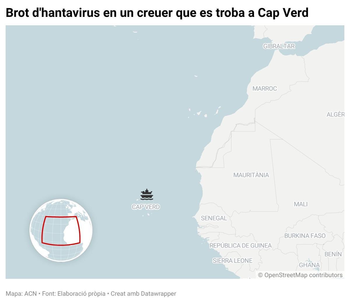 Mapa de localització del creuer on s'ha detectat un brot d'hantavirus