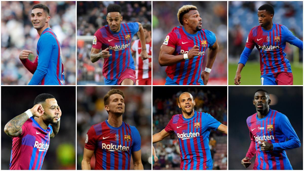 Los ocho delanteros de la plantilla del primer equipo del FC Barcelona