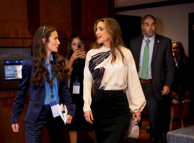 Telma Ortiz junto a Rania de Jordania en Nueva York, en el Concordia Annual Summit