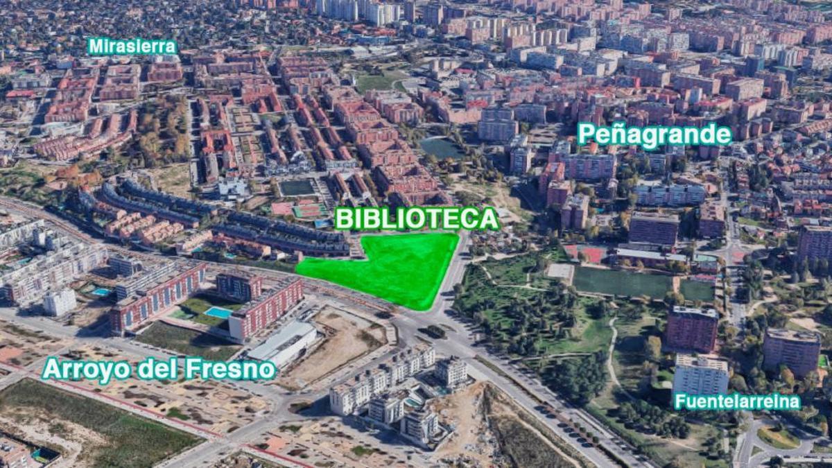 Emplazamiento de la futura bilbioteca municipal que propone la asociación vecinal Islas de Peñagrande.