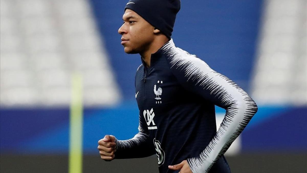 Kylian Mbappé, en entreno de Francia en Saint-Denis este pasado domingo