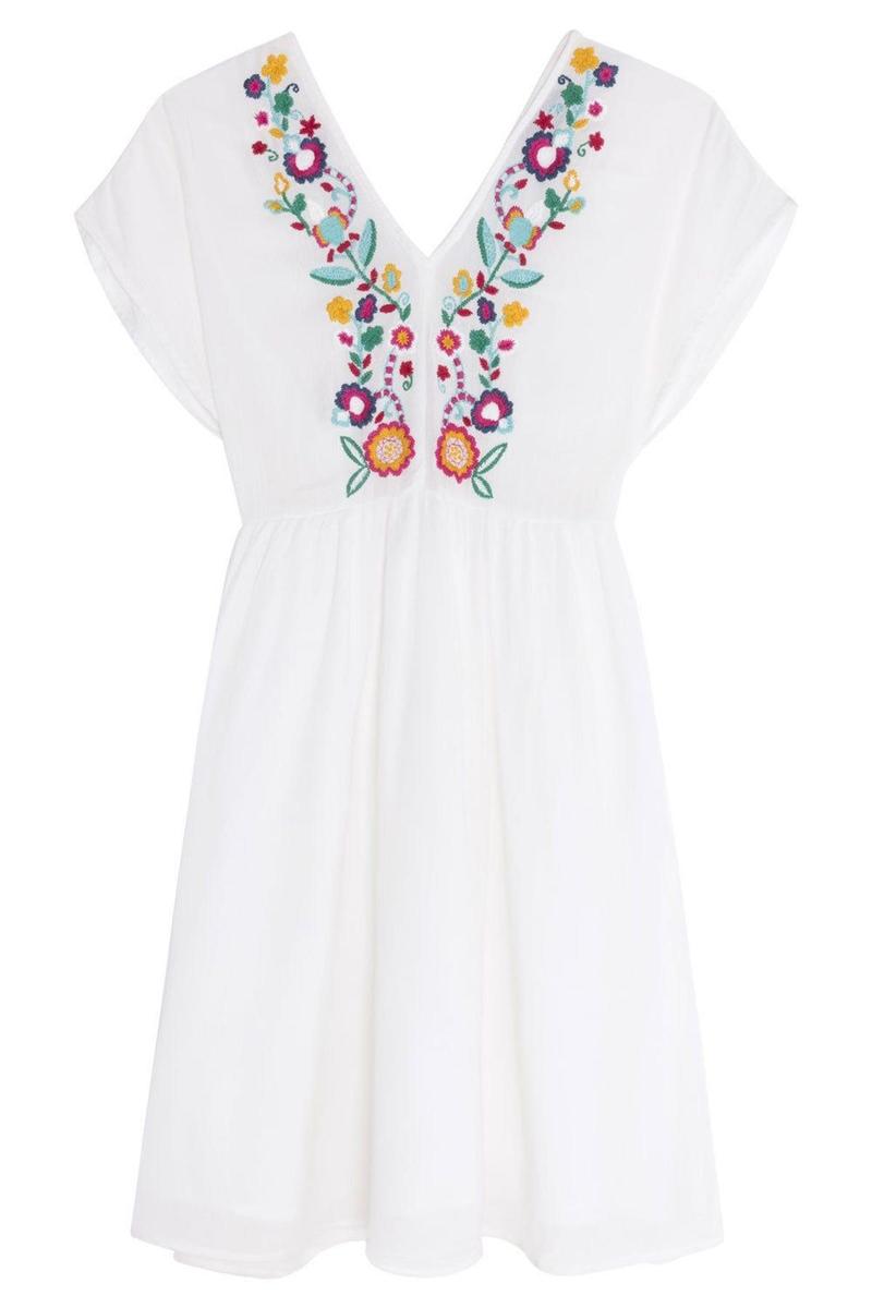 Vestido blanco con flores bordadas de Springfield