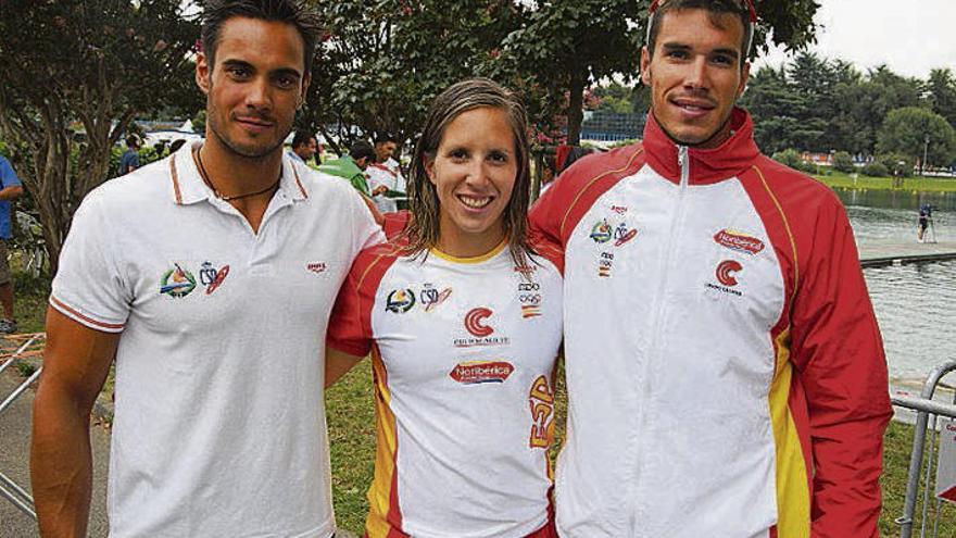 Rodrigo Germade, Teresa Portela y Óscar Carrera, en el Mundial.