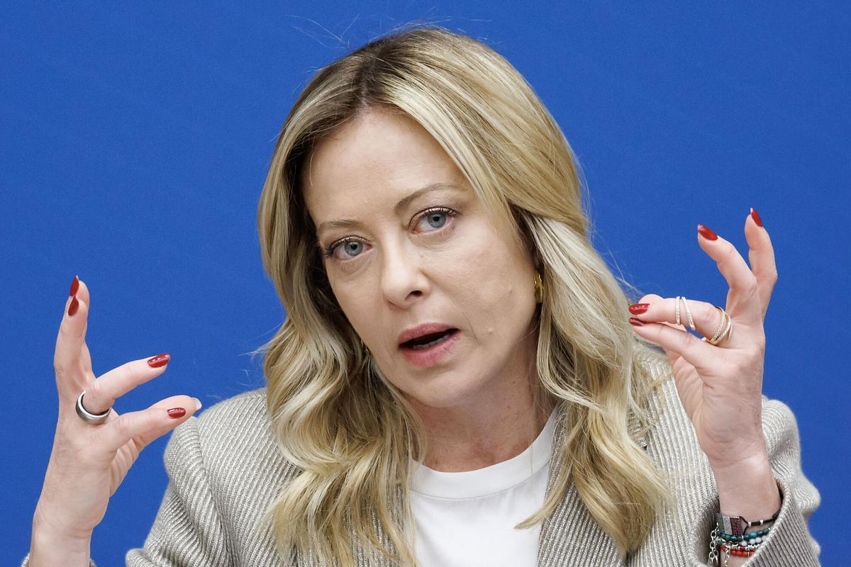 La primera ministra de Italia, Giorgia Meloni , durante su rueda de prensa de este viernes.