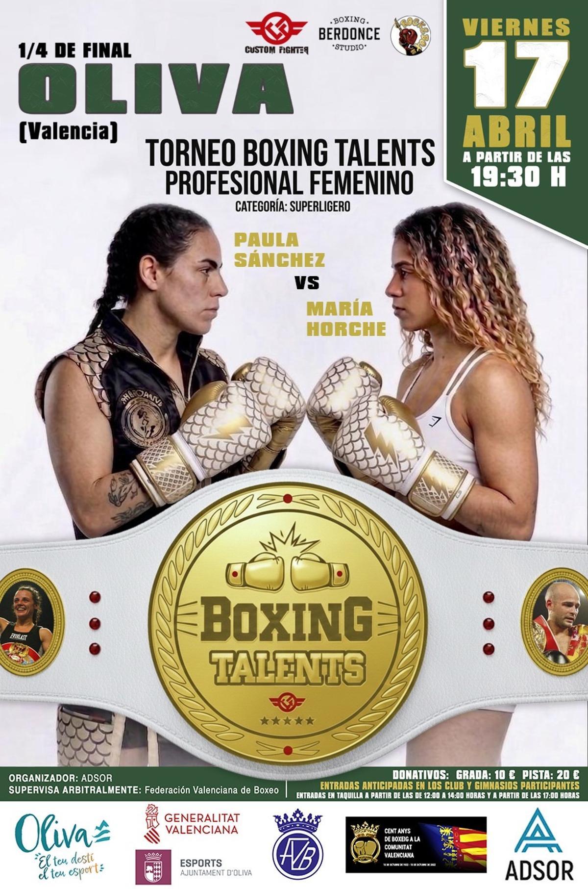 El cartel promocional de Boxing Talents en Oliva.