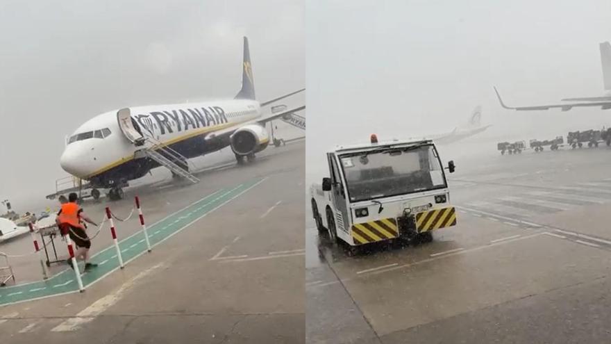 Reventón húmedo en el aeropuerto de Manises con rachas de viento de 115 kilómetros por hora
