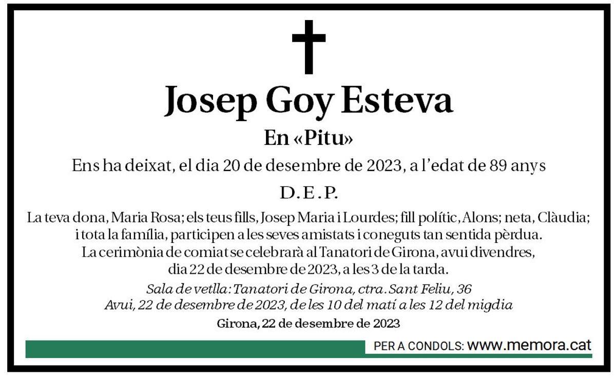 Esquela - Josep Goy Esteva