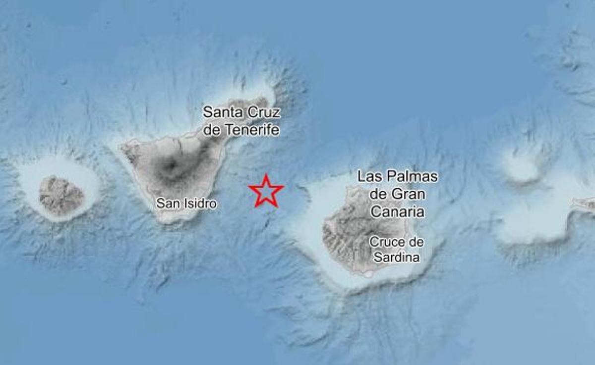 Terremoto de magnitud 3,5 entre Tenerife y Gran Canaria, en la zona volcánica de Enmedio