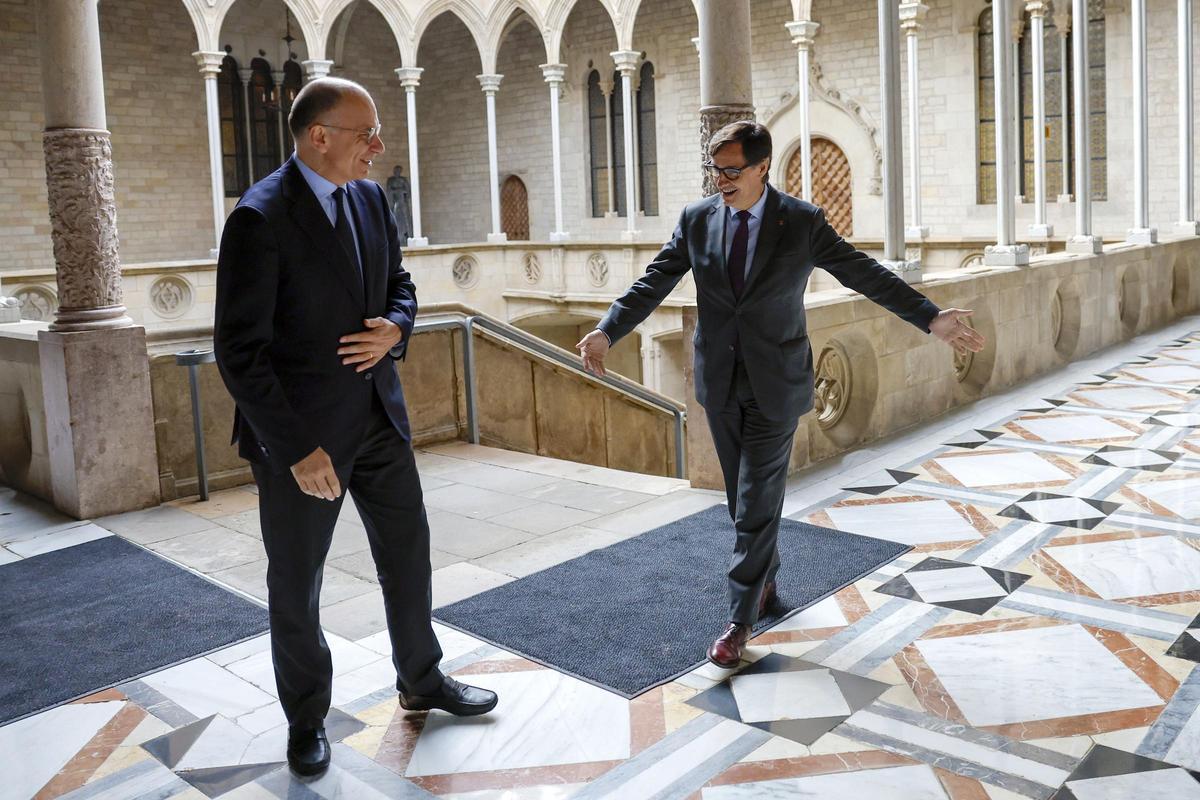 El exprimer ministro italiano Enrico Letta y el president Salvador Illa.
