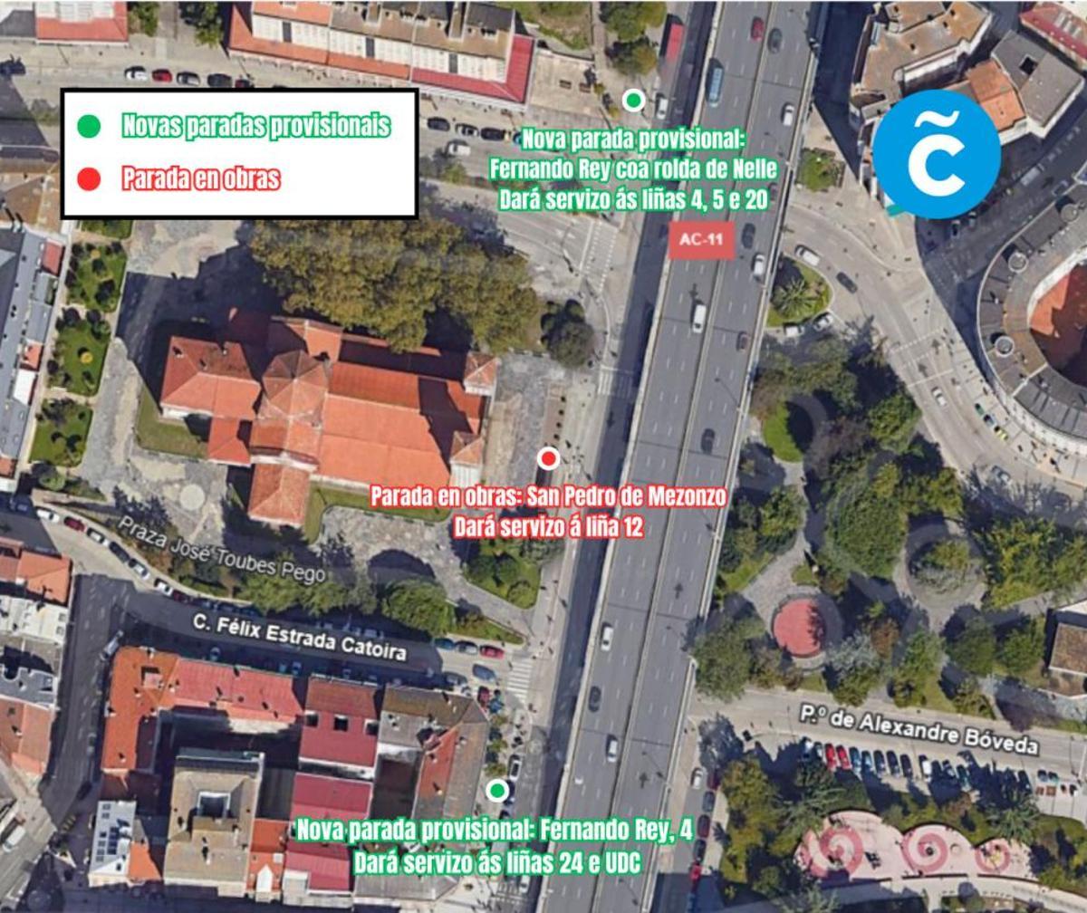 Plano con las nuevas paradas provisionales
