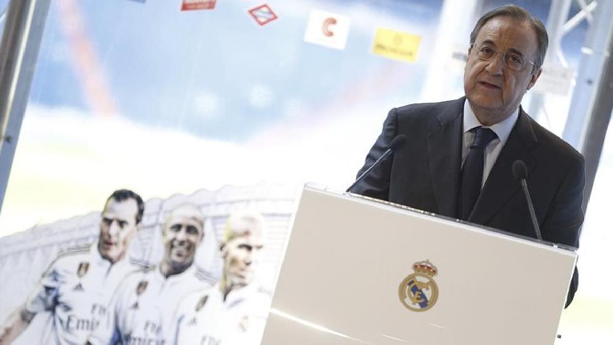 El presidente del Real Madrid, Florentino Pérez, durante una rueda de prensa