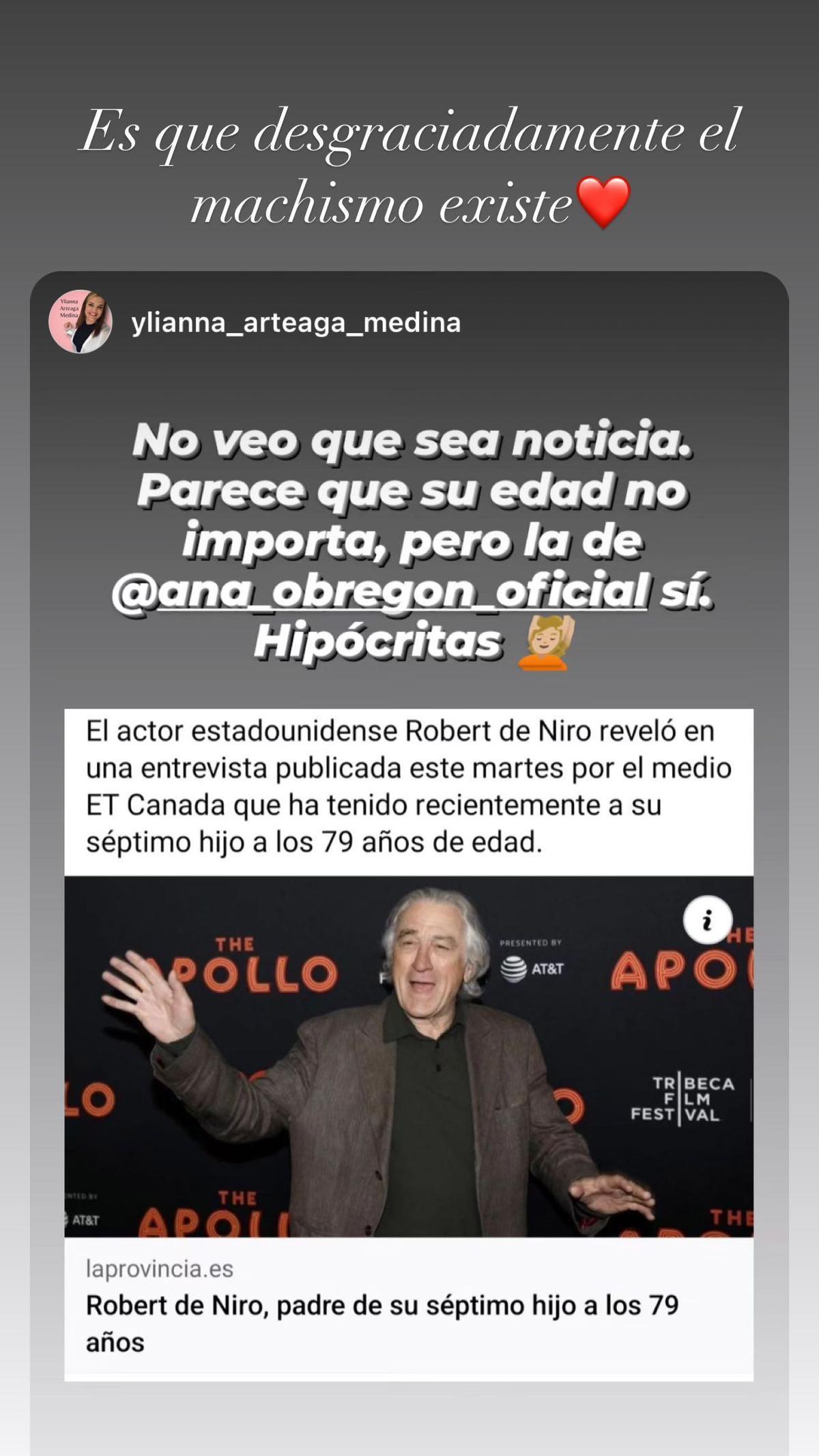 Ana Obregón reacciona a la paternidad de Robert de Niro con una 'story' de Instagram.