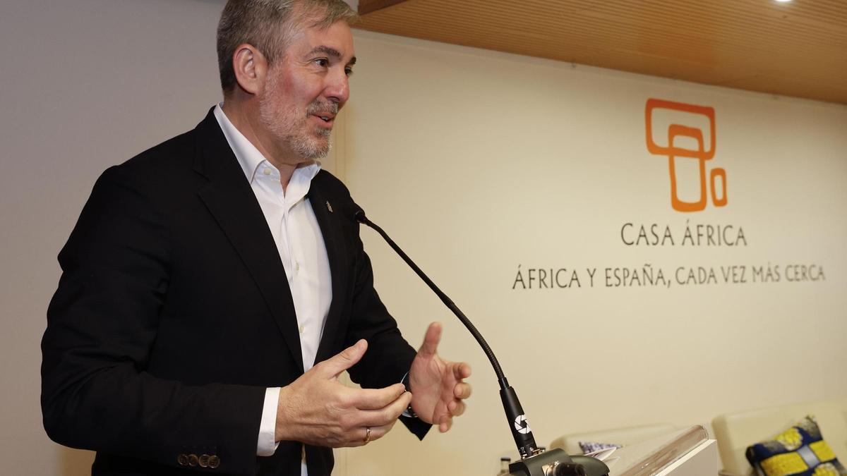 Fernando Clavijo, en el Foro Prensa Ibérica celebrado este lunes en Casa África con el patrocinio de Proexca.