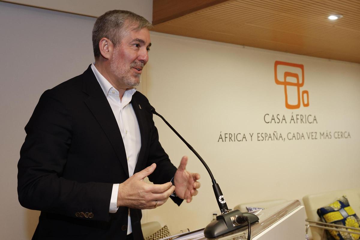 Fernando Clavijo, en el Foro Prensa Ibérica celebrado este lunes en Casa África con el patrocinio de Proexca.