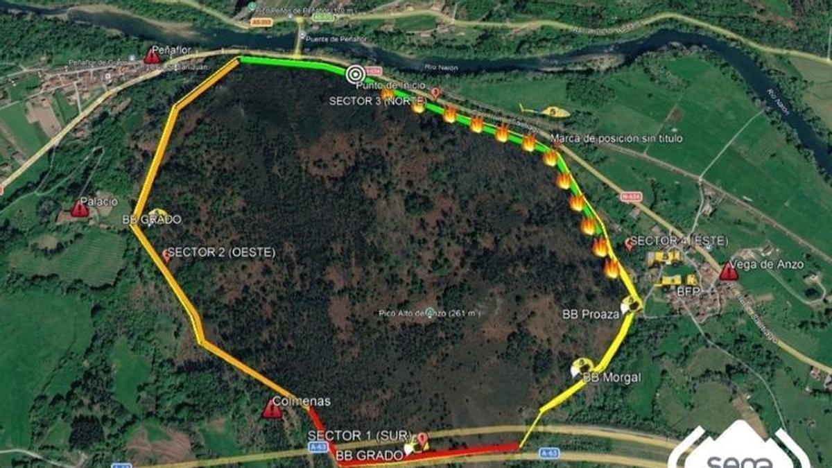 La zona del incendio, en una imagen facilitada por el SEPA.