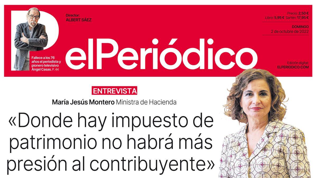 La portada de EL PERIÓDICO del 2 de octubre de 2022