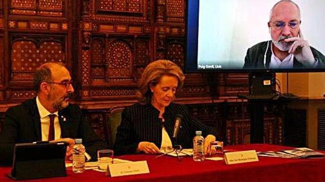 Vilaró, Vilallonga i Puig presentant ahir el programa Música i exili.
