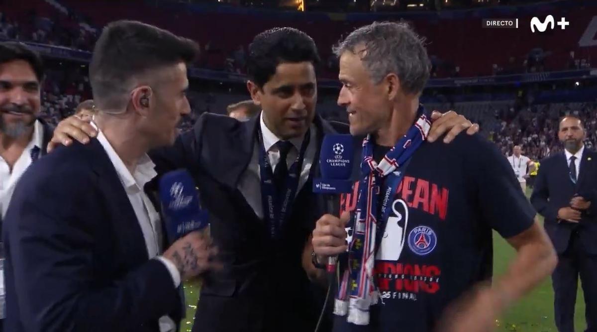 Al-Khelaifi interrumpe la entrevista a Luis Enrique... ¡Para decir que es el mejor entrenador del mundo!