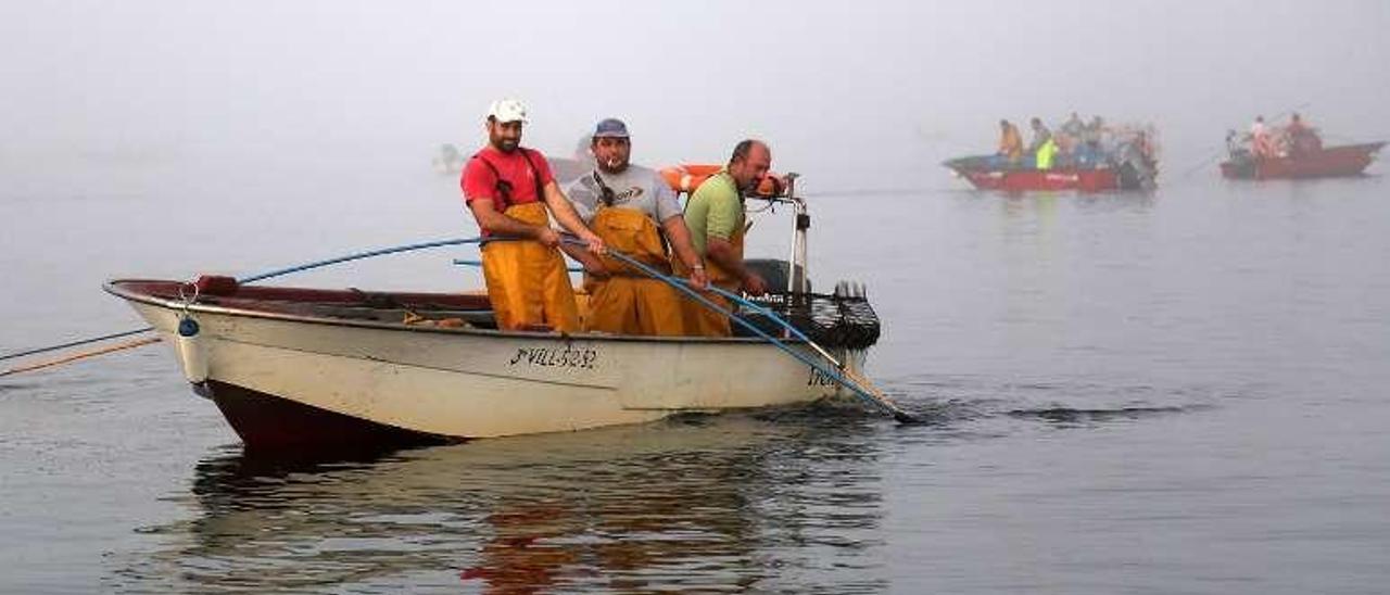 Marisqueo a flote en las zonas comunes de la ría de Arousa. // Muñiz