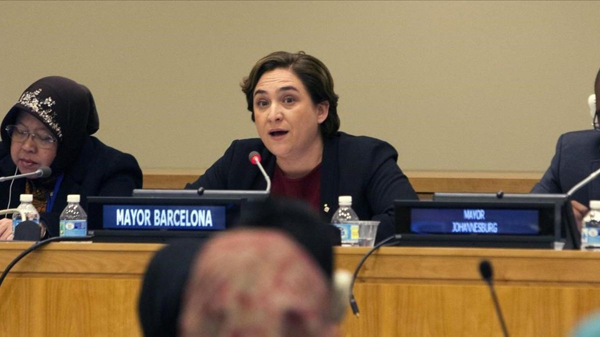 Ada Colau, durante su intervención en la ONU sobre la cumbre Habitat III.